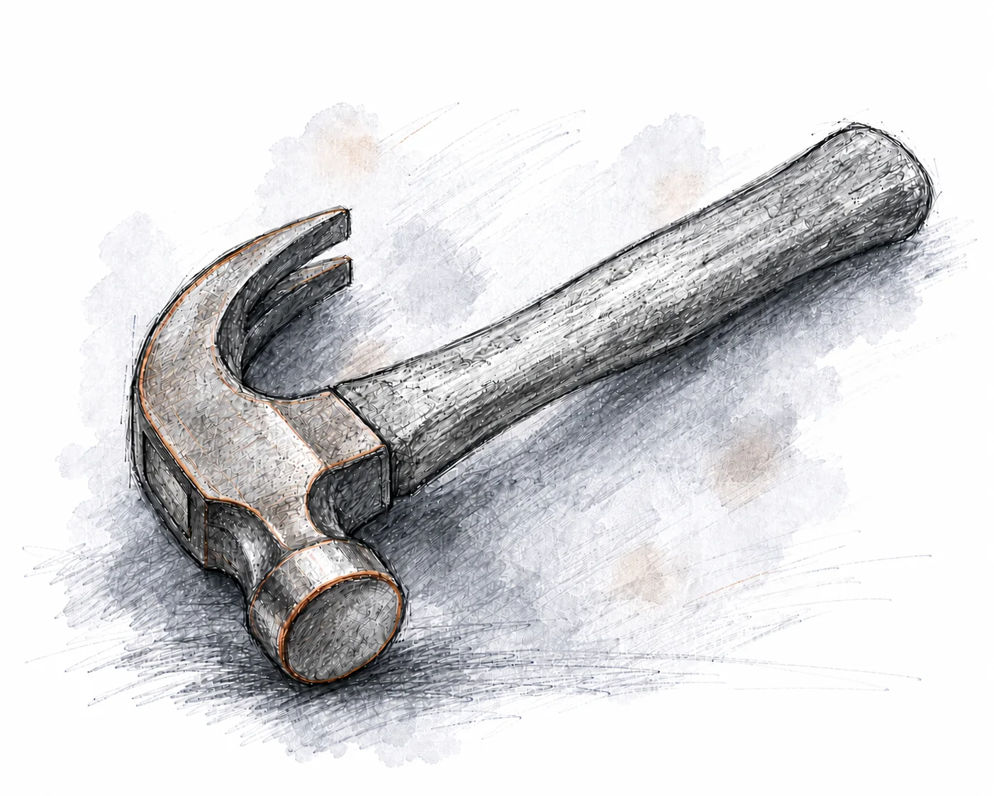 Handgezeichneter Hammer vor grauem Aquarellhintergrund