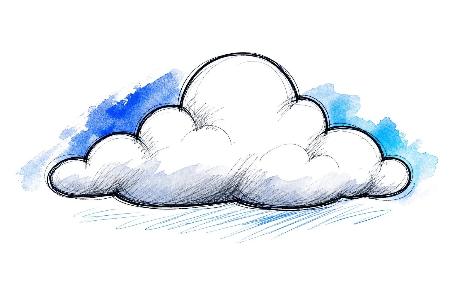 Gezeichnete Wolke mit blauen Aquarellakzenten — Sinnbild für die eigene Cloud